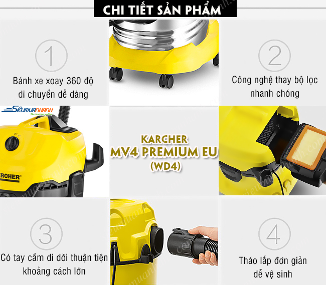 Máy hút bụi khô và ướt Karcher MV4 Premium EU (WD4)