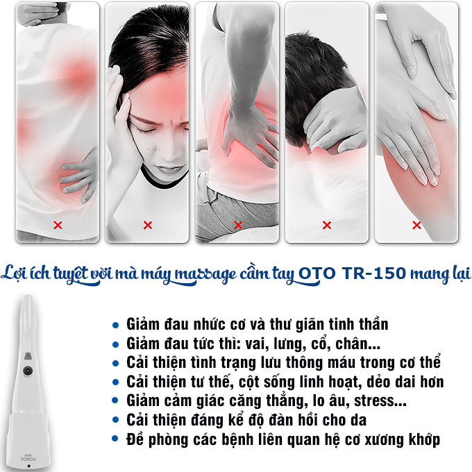 Máy massage cầm tay OTO TR-150 (Pin sạc) - Màu trắng